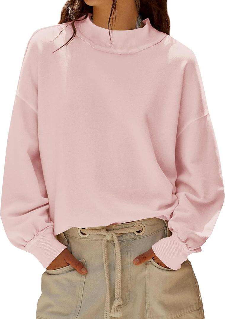 Sujama Women Mock Neck Sweatshirts Oversized Long Sleeve Turtleneck Hoodie Casual Drop Shoulder Pullover 2025 Clothes (Large, 03# Pink)
