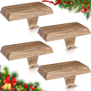 Zhengmy Christmas Stocking Holders for Mantle Weighted Stocking Holder Fireplace Hangers for Xmas Holiday Party Decoration(Stainless Steel,Wood,4 Pcs)