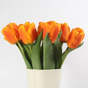 12PCS Artificial Tulips Flowers,Realistic and Real Touch Silk Tulips Bouquets for Table Decor Home Room Kitchen Cafe Office Party Wedding Gift Christmas and More Decor(Orange)