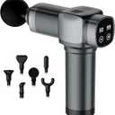 Deep Tissue Massage Gun, Portable Percussion Muscle Massager with 30 Speeds & 6 Attachments, Handheld Electric Back & Neck Massager for Pain Relief (Light Gray)