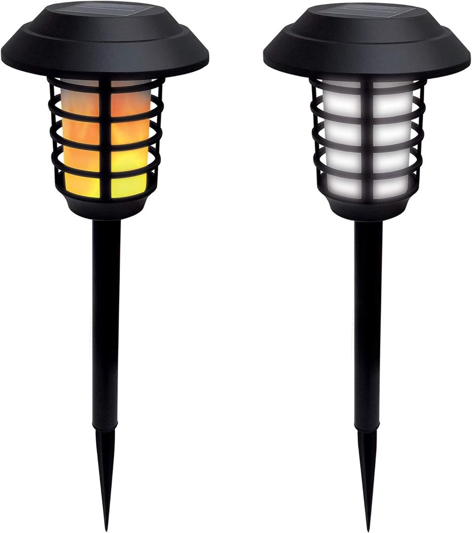 Bell+Howell Smart Solar XL Pathway Lights 2-in-1, Bright White & Flickering Flame Solar Torches Waterproof Outdoor Lighting Landscape Lights Dusk to Dawn Auto On/Off for Garden Patio Yard, 8 Pack