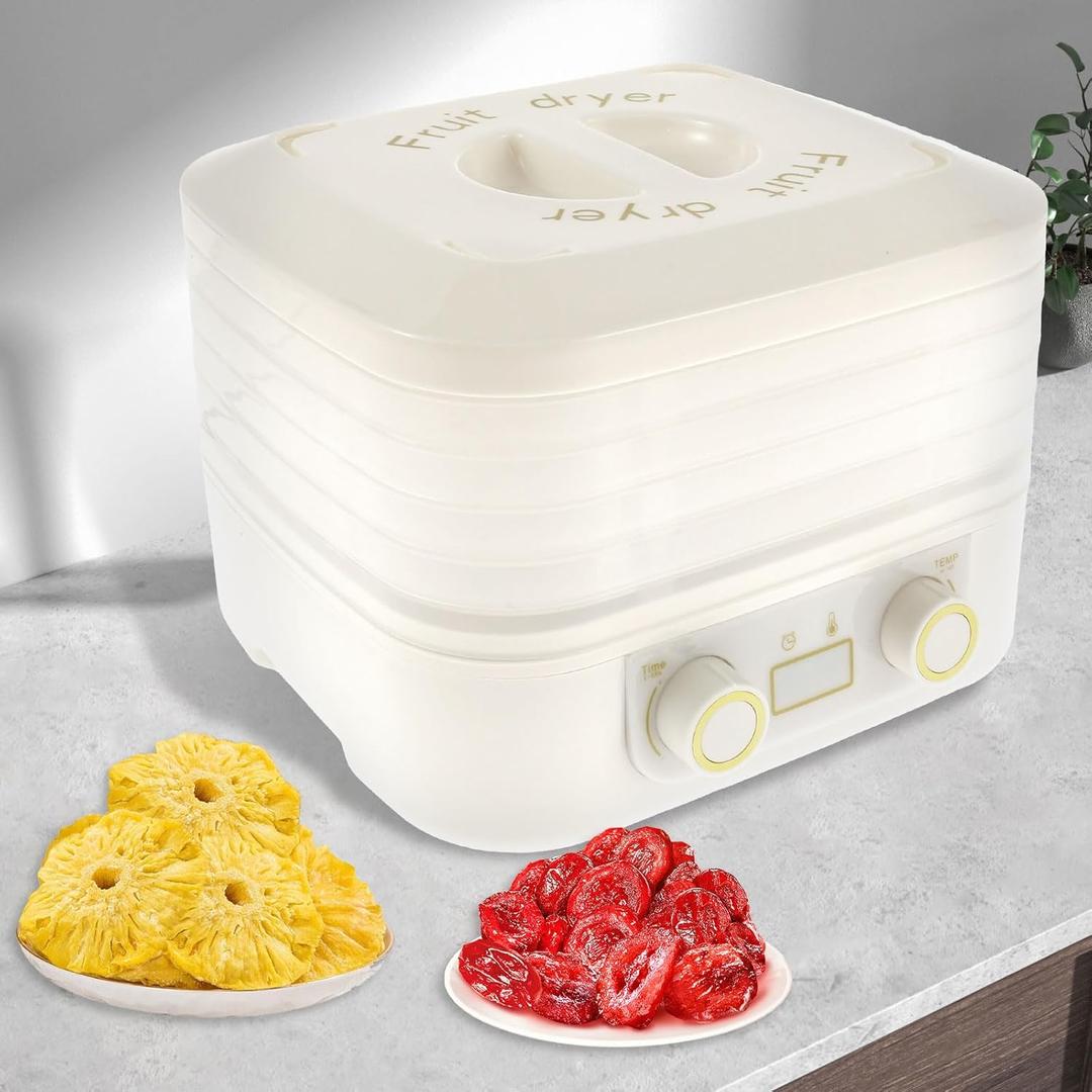 Food Dehydrator Machine, Food Dryer with 35-75 Adjustable Temperature and 5 Removable Trays for Drying Fruit, Meat, Vegetable, Jerky and Pet Treat (White)