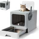 Covered Enclosed Stainless Steel Cat Litter Box,Top Lid with Door(Dog Proof Cat Litter Box),Includes Litter Scoop, Odorless Design, Large Capacity Suitable for Kitten,Medium Cats
