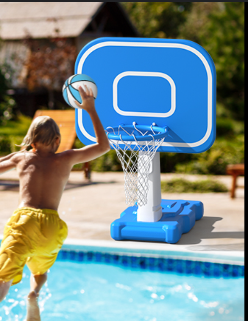 Pool Basketball Hoop, 33"x26"x50" Oversized Pool Toys with Adjustable Height Includes 4 Balls(Size 6, 2×Size 3, Glow)/ Nets/Pump for Poolside Water Basketball Game, Swimming Pool Games for Kids Adults