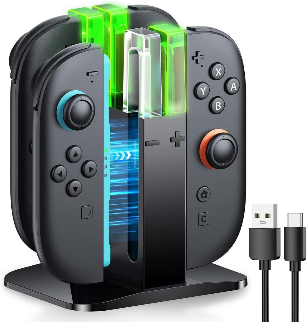 Charging Dock for Joycon 2 Controller, Charger Dock Station for Nintendo Switch 2 Accessories Kits with a USB Type-C Charging Cord (Black, 7.9 inch Switch 2)