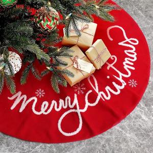 36 Inch Christmas Tree Skirt Red Small Plush Xmas Tree Mat with Merry Christmas Patterns Soft Thick Holiday Decor for Home Party