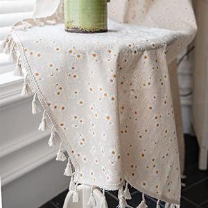 Yunsurey Daisy Boho Curtains for Girls Room Farmhouse Linen Blend Window Drapes for Living Room Kitchen Closet Doorway Rod Pocket Tassel Curtains for Home Decor 1 Panel W59 X L63 Inch