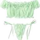 Lilosy Sexy Stretch Ruffle Tie Sheer Mesh Lingerie Set Outfits Size S