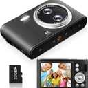 Digital Camera for Kids, 48MP FHD 1080P Autofocus Camera with 16x Zoom, Anti Shake Compact Point and Shoot Camera with 32GB Card for Beginners, Black