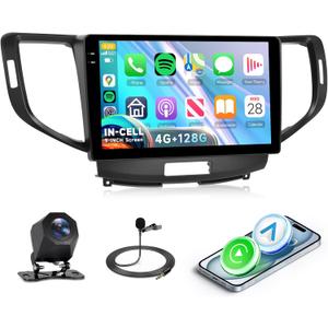 4G+128G Android Car Stereo for Acura TSX 2009-2014/ Honda Spirior 2009-2013/ Honda Accord 2008-2012 Wireless Carplay Android Auto, 9'' In-Cell Screen Radio with GPS/ BT 5.0/ FM/ EQ/ Wi-Fi Backup Camera SWC