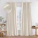 MIULEE 100% Blackout Curtains 90 inches Long Linen Curtains & Drapes for Bedroom Back Tab Living Room Darkening Full Black Out Window Curtain Panels Rod Pocket, 2 Panels Set