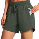 Ksmien Women's 5"/ 7" Athletic Running Shorts Quick Dry Lightweight Workout Gym Shorts with Zipper Pockets UPF 50+ (Olive Green), S