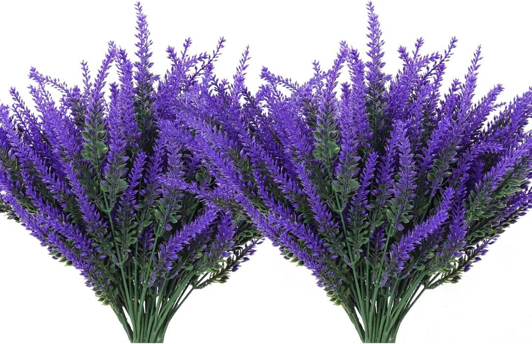 RECUTMS Artificial Lavender Stems Bouquet UV Resistant 12 PCS Faux Flowers Plant Fake Floral Stems Branches for Mother's Day Wedding Vases Table Wedding Party (Purple)