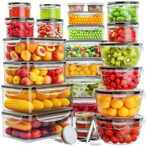 52 Pct Food Storage Containers with Lids Airtight (26 Lids & 26 Containers)- Reusable Plastic Leakproof Meal-Prep Container for Kitchen Storage Organization Microwave/Dishwasher Safe with Labels & Pen