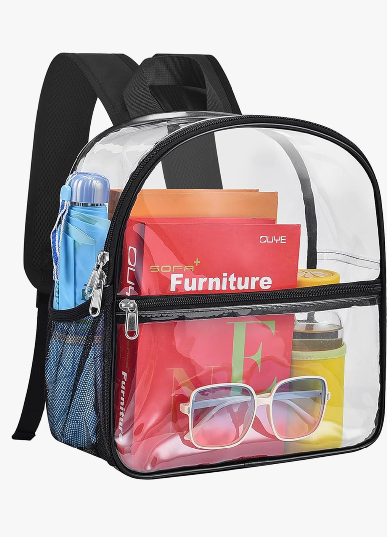 Paxiland Clear Backpack Stadium Approved 12×12×6 with Reinforced and Wider Shoulder Straps, Small Clear Bag for Schools, Concerts, Work, Festivals and Sporting Events - Black