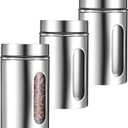 3 Pack Large Kitchen Canisters Set Airtight Coffee Sugar Tea Candy Storage Jars with Window Glass Stainless Steel Containers with Lids for Flour Cookies Spices Grains Kitchen Decorations(32 oz)