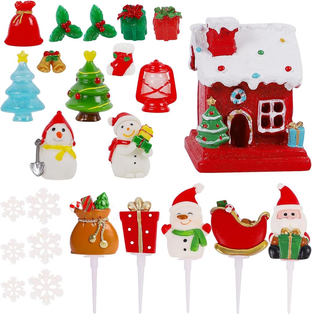 3 x Lulu Home 24 Pcs Christmas Decorative Crafts Kit, Resin Miniature Snowman Tree Snowflakes Gift Box Santa Figurines & House Ornaments for Snow Globes DIY Xmas Accessories