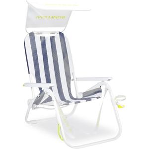 SUNFLOW Shore Thing Premium Beach Chair - Adjustable, Portable, Rust-Resistant, Reclining Beach Chair with UPF 50+ Sun Shade and Drink Holder for The Ultimate in Comfort - Deep Blue Stripe