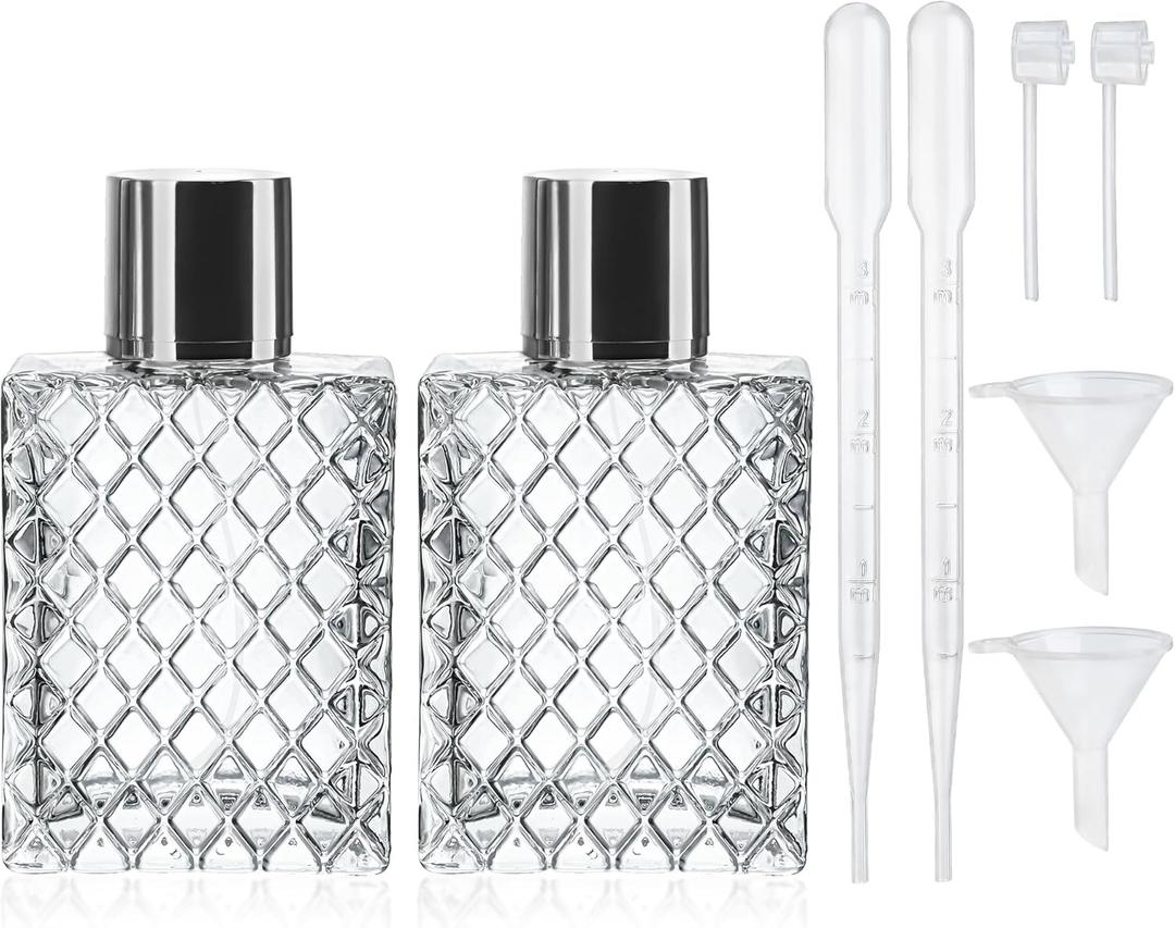 YU FENG 2 Pack Refillable Glass Spray Perfume Bottles 100ml / 3.4 oz Cosmetic Fine Mist Atomizer Bottle Empty Portable Clear Glass Essential Oil Container for Travel