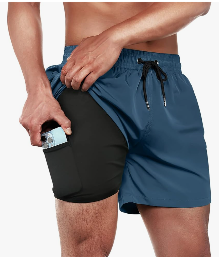 BRISIRA Mens Swim Trunks Swim Shorts Quick Dry 5 inch Inseam Beach Shorts with Compression Liner and Zipper Pocket 36