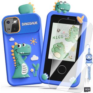 Luyiilo Kids Smart Phone Toys for Boys,Dinosaurs Gift Toys for Boys Ages 3-9 Christmas Birthday Gifts Mini Smart Phone Toys With 2.8" Touchscreen 16 Learning Games Dual Camera Music Player, 8G SD Card