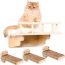 Cat Wall Shelf with 3 Cat Wall Steps, Cat Wall Shelves with Plush Coverd, Cat Climbing Shelf for Indoor Cat, Cat Wall Furniture Cat Shelf for Wall (Wood)
