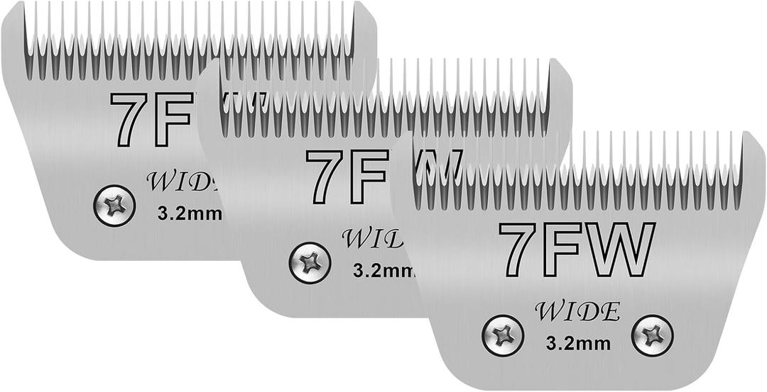 3 Pack, 7 Wide Blades for Dog Grooming, Compatible with Andis, Oster A5, Wahl km10 Clippers, Cutting Length 1/8"