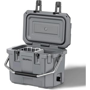 Hard Cooler, Insulated Ice Chest Box Holds Ice for More Days, Portable Cooler with Handle, Cup Holders, Double Latches for Camping Drink, Beach, Picnic, Fishing, Boat, Barbecue (30 Quart, Grey)