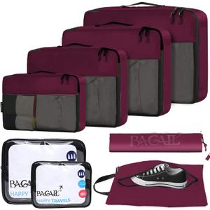 BAGAIL 8 Set Packing Cubes Luggage Packing Organizer for Travel, Suitcase Packing Bags for Travel Accessories (Burgundy)