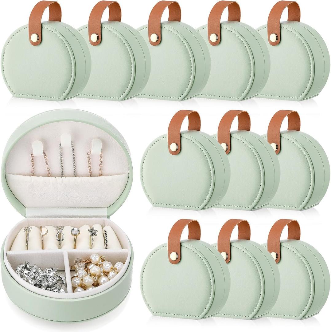 Weysat 12 Pack Travel Jewelry Case Bridesmaid Gifts Box Bulk Small Leather Earring Organizer for Women Proposal Return Gift (Green)
