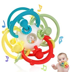 Orzbow Rattle & Sensory Teething Toys for Baby, Montessori Teethers Toys for Babies 3-12 Months, Infant Teething Relief Chew Toys, Stimulating Little Minds & Hands with Educational Toys for Toddlers (Beige)