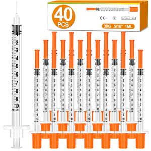 40 Pack 1ml Syringes with Needle-30Ga 5/16 Inch, Individually Sealed Packaging