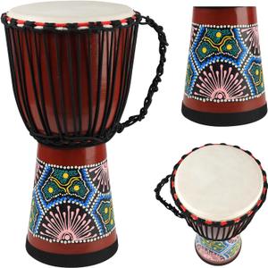 Wood Djembe Drum, 10'' x 19''Carved Mahogany African Drums with Goatskin Drumhead, West African Styled Professional Djembe Hand Drum Musical Instrument for Adults Beginners