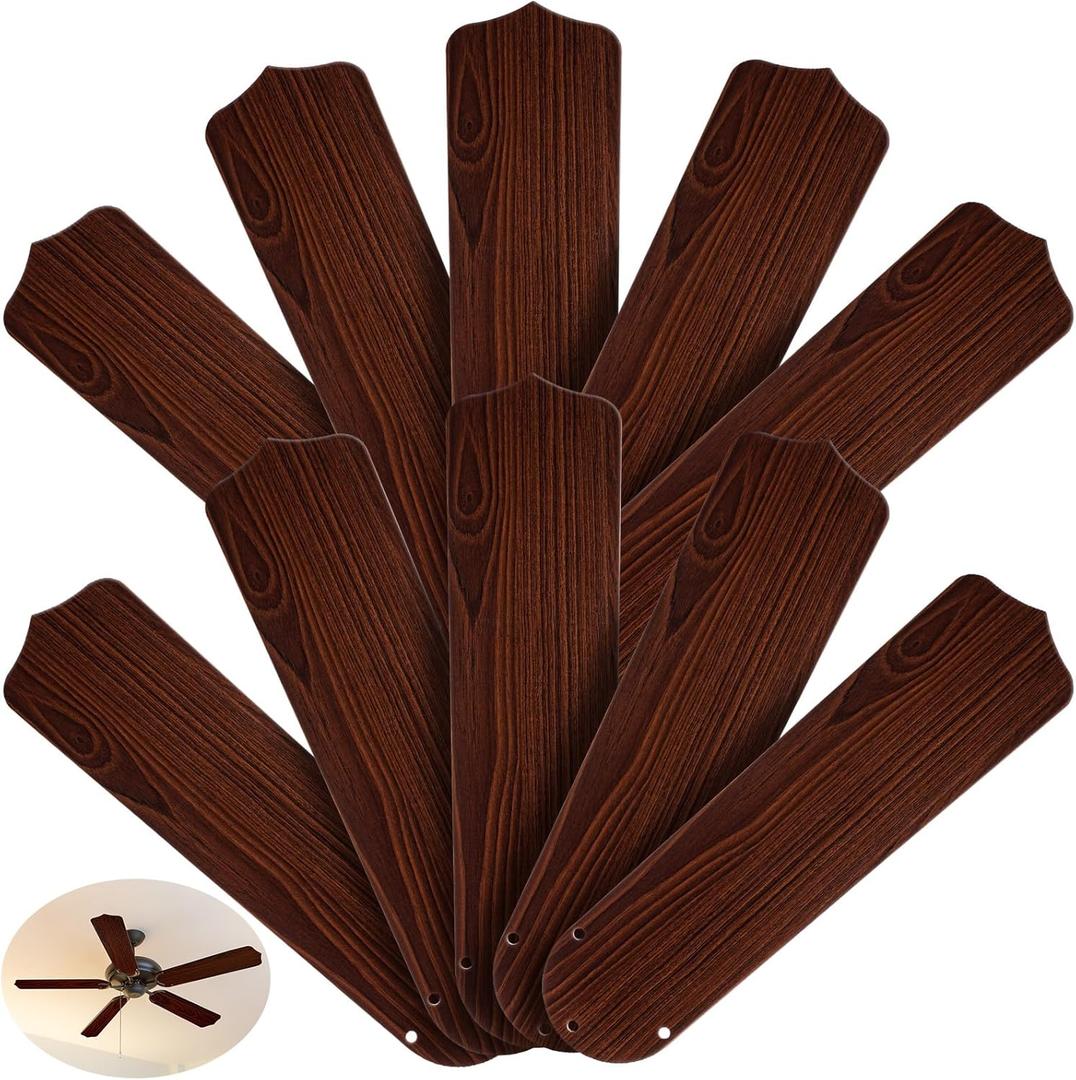 Lineshading 20'' Fan Blades for 52" Ceiling Fan Replacement Blades Waterproof Weatherproof Fan Blades Replacement for Broken Blades Substitution Replacing Indoor Outdoor Summer(Wood Color, 10 Pcs)