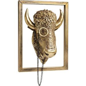 Newinhome Animal Heads Wall Decoration (Gift Metal Frame) Resin Animals Sculptures Head Wall Hanging Decor Gold vintage Wall Sculpture for Living Room Bedroom Office (Bull)