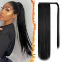 BARSDAR Black Straight Wrap Ponytail Extension - 26 Inch Long Straight Wrap Around Ponytail for Women, Clip in Ponytails Hair Extensions Synthetic Black Pony Tails Hairpieces Daily