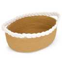 Small Storage Basket, Braided Cotton Rope Basket with Handles - Jute Color Boho Organizer for Bathroom, Nursery & Living Room, Gift & Home Decor (11"x7"x4.7")