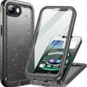 Cozycase TOP Military Protective IP68 Waterproof Case for iPhone 16e/iPhone 17e Heavy Duty 360 Shockproof Full Body with Screen Camera Protector Double Dustproof Hard Tough Front Back Cover Black