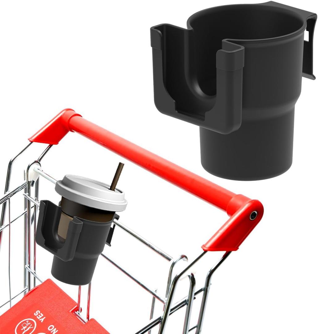 Portable Grocery Cart Cup Holder with Phone Holder - Drink Carrier for Hanging Coffee Cup Water Bottle