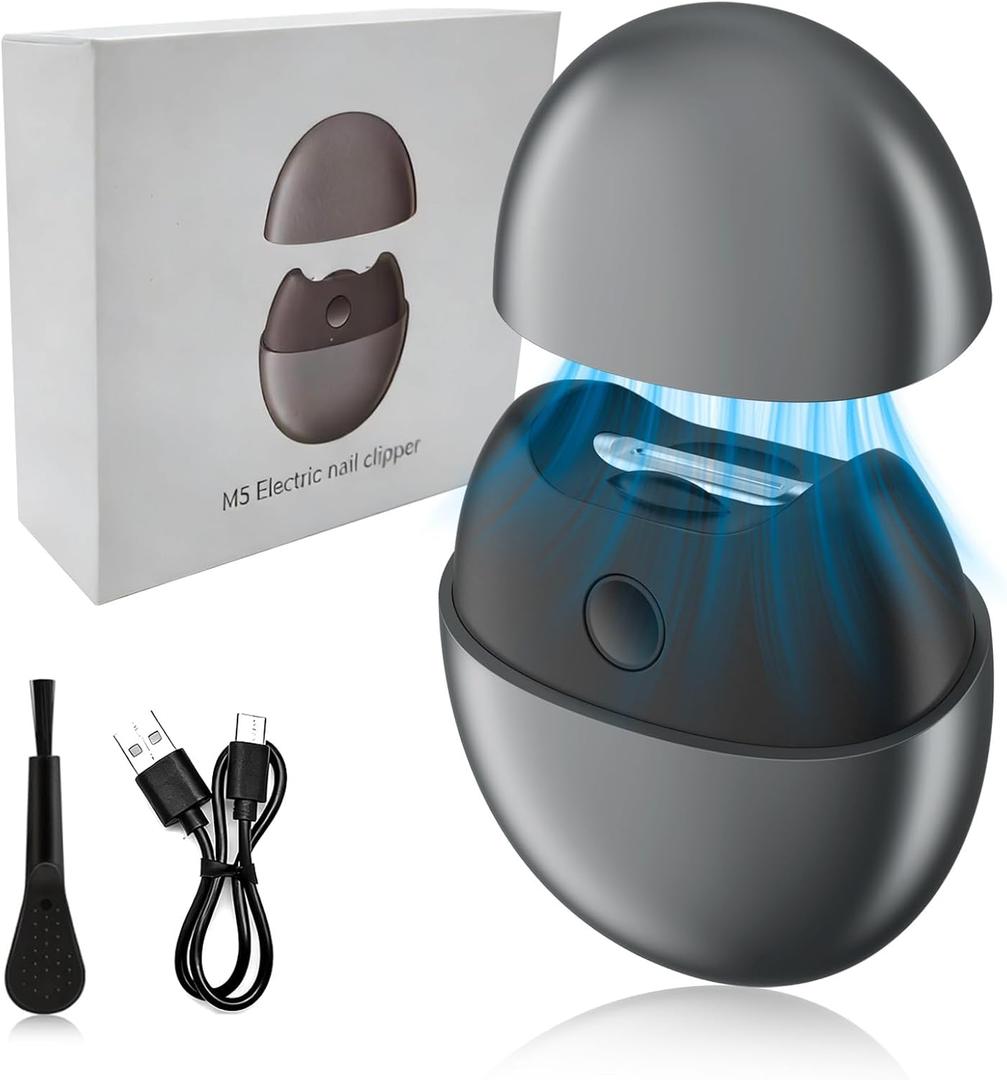 Electric Nail Clipper for Baby, Adults & Seniors - Safe USB Rechargeable Nail Trimmer with LED Light & Adjustable Speed - Gentle & Precise Nail Care Tool for All Ages, Grey