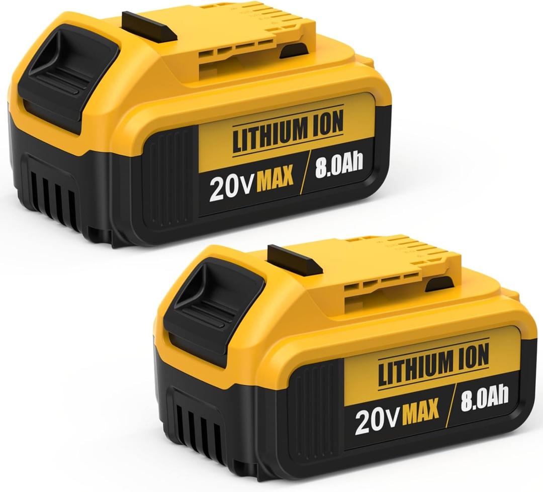 2-Pack 8.0Ah Replacement for Dewalt 20V Max Battery, Compatible with 20 Volt Dewalt Batteries Cordless Power Tools DCB206 DCB201 DCB203 DCB205 DCB204 DCB207, Lithium Ion Battery, LED Indicator