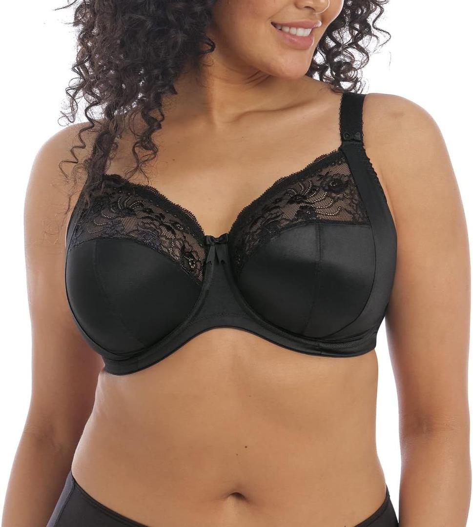 Elomi Women's Morgan Banded Comfort & Support. Three-Section Cup, Side Frame, Stretch Lace. Solid Color Dd+ Bras (38J, Black) Elomi Women's Morgan Banded Comfort & Support. Three-Section Cup, Side Frame, Stretch Lace. Solid Color Dd+ Bras (38J, Black)