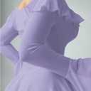 OYOANGLE Women's 2 Piece Off Shoulder Long Sleeve Ruffle Mesh Sheer Nightgowns with Thongs Babydoll Lingerie Set (Purple, S)
