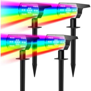 NYMPHY Solar Color Changing Lights, 7 Lighting Modes Solar Lights Outdoor Waterproof IP68, Multicolor RGB Outdoor Lights for Garden Yard Landscape Decorations- 4 Pack