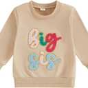 Toddler Girl Fall Clothes Big Sister Embroidery Sweatshirt Top Crewneck Pullovers Sweater Shirt Kids Winter Clothing (Beige)