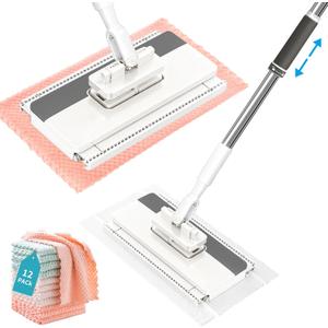 Snap Grip Flat Mop, Clamp Mop Any Cloth, Telescopic Wet Dry Hardwood Tile
