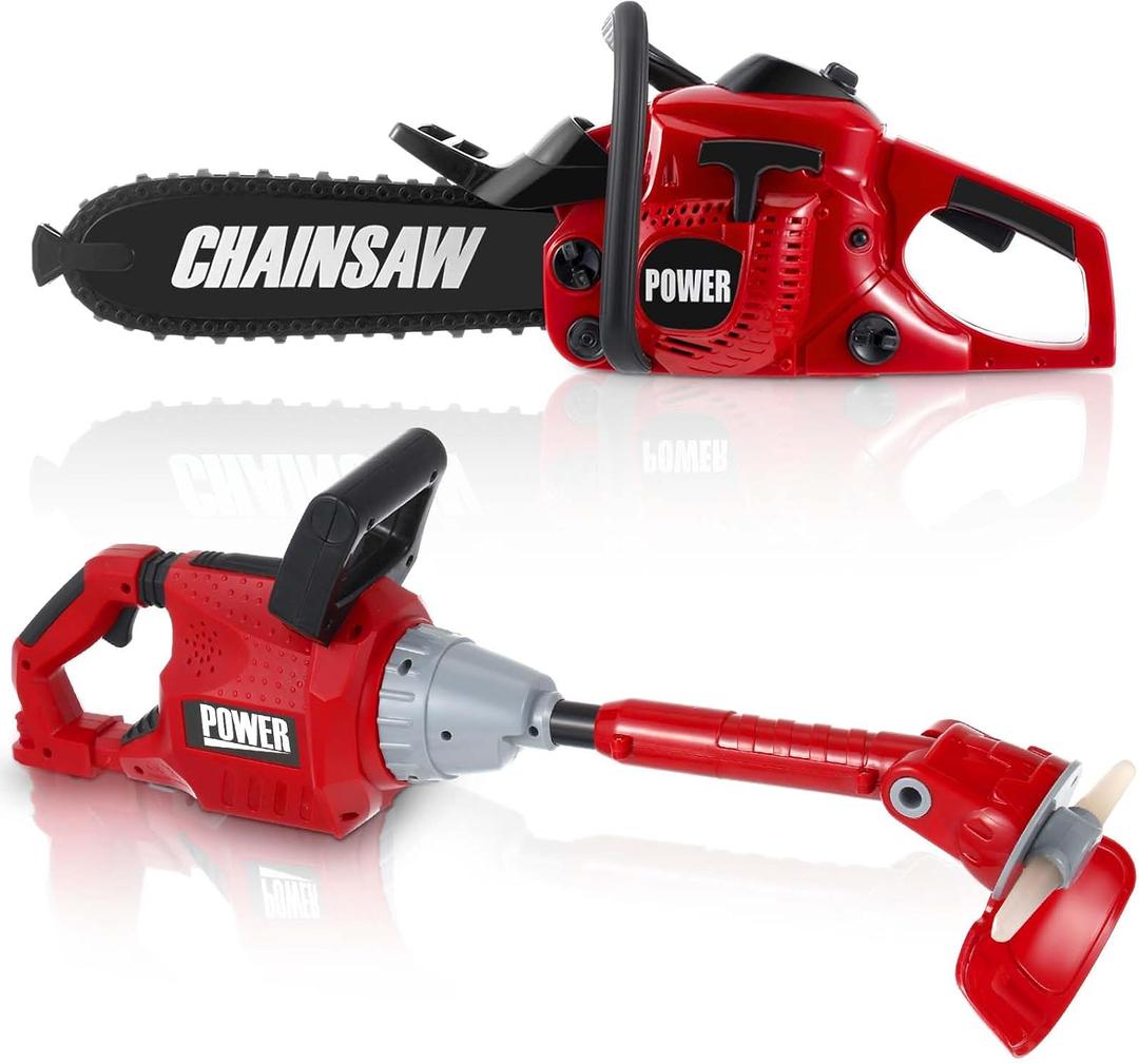 Arrowbash Toy Chainsaw & Kids Weed Trimmer Set for Kids, Battery Powered with Sounds, 2 Pcs Gardening Toy Gift for Boys & Girls