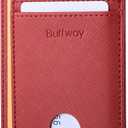 Buffway Slim Minimalist Front Pocket RFID Blocking Leather Wallets for Men and Women - Cross Red