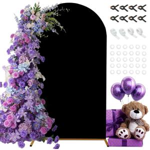 7.2FT Wedding Arch Cover, Black Spandex Arch Cover Stretchy Backdrop Stand Cover with Balloon Tying Tools for Wedding Ceremony Baby Shower Birthday Party Photo Background Arch Decorations