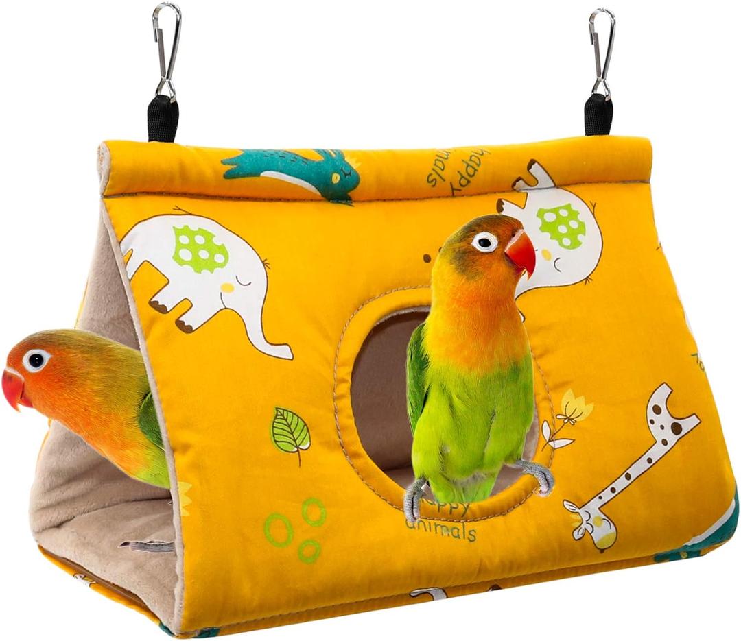 Rypet Winter Warm Bird Nest House - Hanging Hammock Velvet Shed Hut Cage Plush Fluffy Birds Hideaway Sleeping Bed Fuzzy for Parrot Parakeet Cockatiels Budgies Lovebird SmallYellow (Small (Pack of 1)